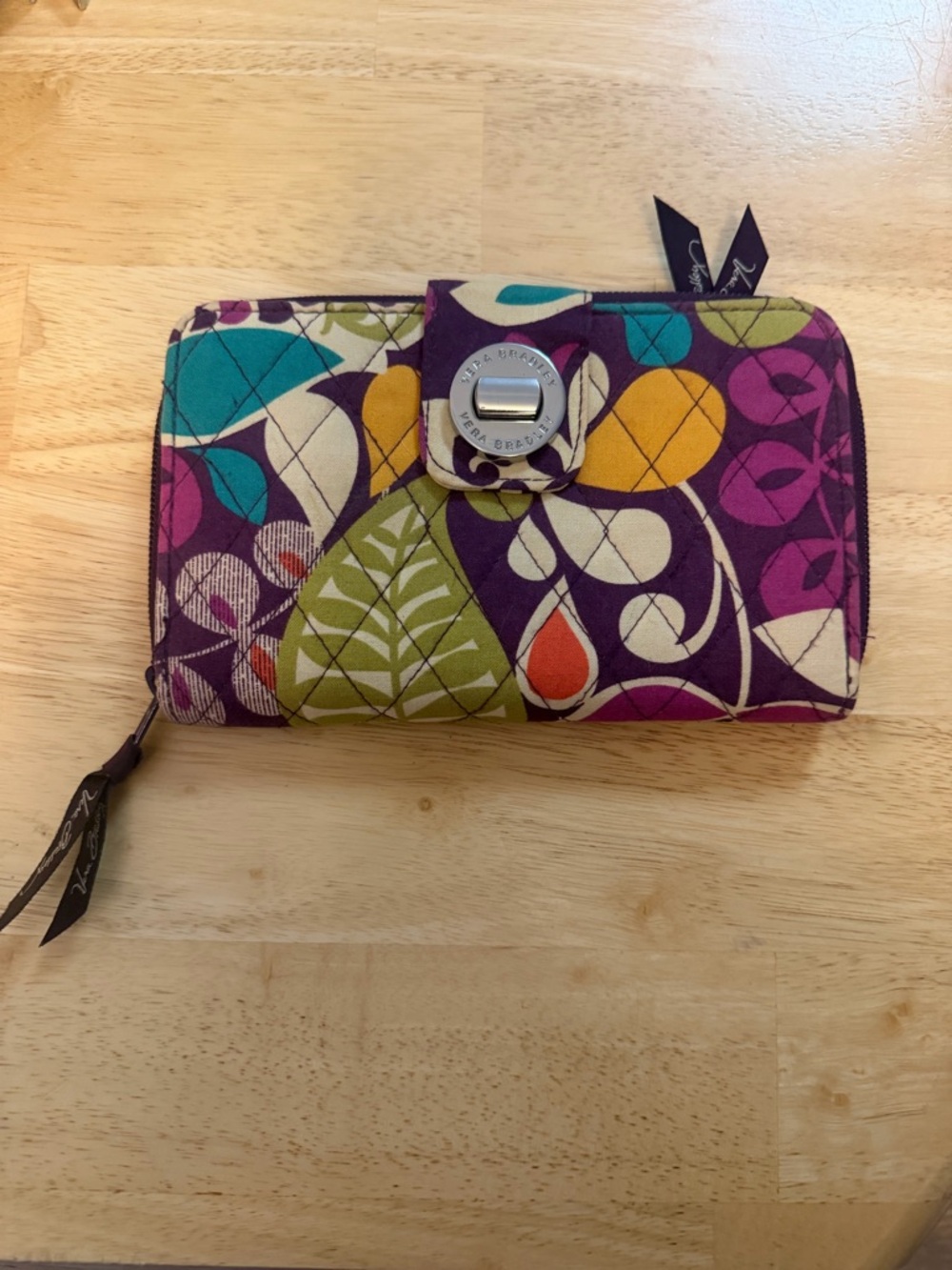 Vera Bradley Purple Multi Floral Quilted Wallet with Silver Turn-Lock